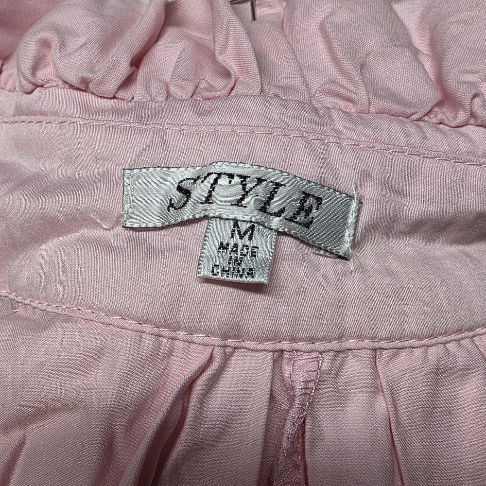 STYLE Pink Trapeze High Low, Ruffled Turtle Neck, Sleeveless, Size Medium - Picture 7 of 10